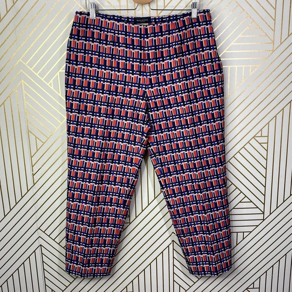 Piazza Sempione Audrey Print Crop Tapered Pants Pink &‎ Navy Blue Size US 10 - Picture 1 of 11